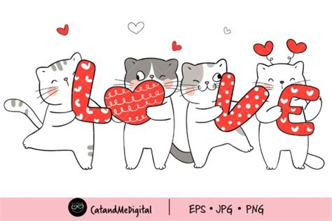 Love Cat Valentine Clipart Graphic By Catandme · Creative Fabrica