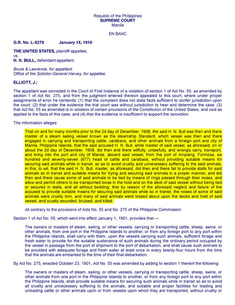 1 U S Vs Bull January 15 1910 X Republic Of The Philippines
