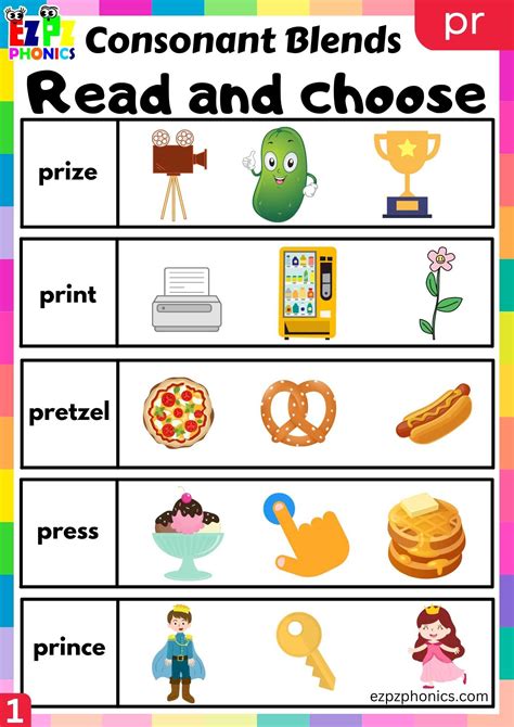 Group1 Pr Words Read And Choose Phonics Consonant Blends Worksheet