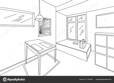 House Interior Wireframe Style Vector White Backgrounds Stock Vector