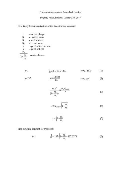 (PDF) Fine-structure constant. Formula derivation | Evgeniy Hilko ...