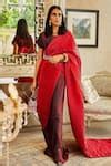 Buy Red Pleated Polyester Embroidery Round Saree Gown With Blouse For