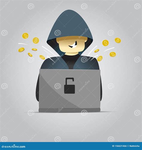 Cartoon Hacker With Laptop. Vector Illustration Royalty-Free Stock ...