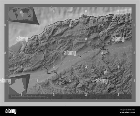 Chlef Province Of Algeria Grayscale Elevation Map With Lakes And