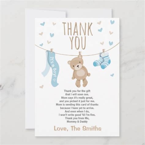 Baby Shower Thank You Card Teddy Bear Blue Zazzleca