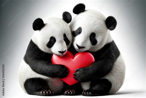 Valentines Day Panda Couple Two Cute And Loveable Pandas Hugging And