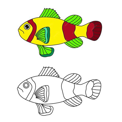 Páginas para colorir de peixes para crianças com exemplo colorido de ...