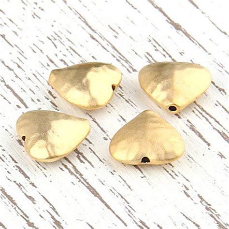 Hammered Heart Beads 22k Matte Gold Plated 4 Pieces Gb 164 Etsy Uk