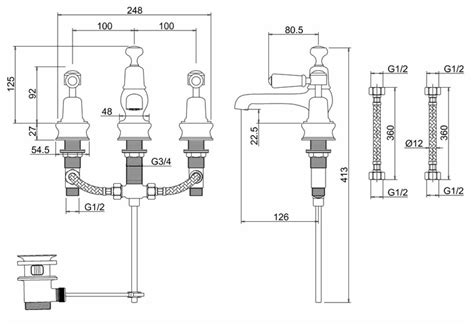 KENSINGTON REGENT Grifo Para Lavabo Con 3 Orificios Grifo Para Lavabo