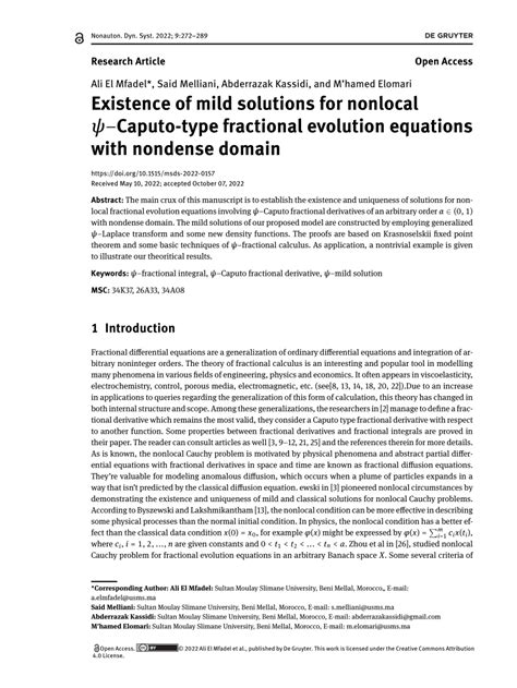 Pdf Existence Of Mild Solutions For Nonlocal ψ−caputo Type Fractional