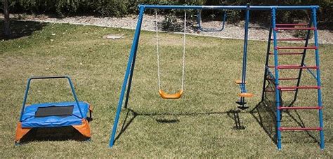 Kids Metal Swing Set Combo With Trampoline Attached And Slide