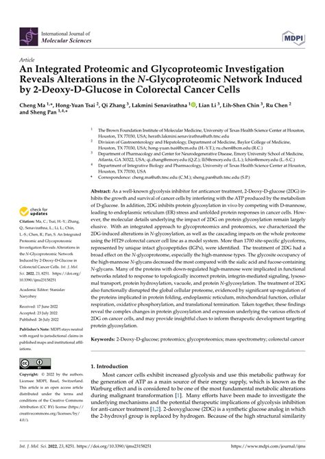 PDF An Integrated Proteomic And Glycoproteomic Investigation Reveals