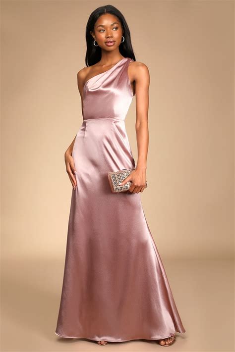 Mauve Maxi Dress Satin Maxi Gown One Shoulder Dress Lulus