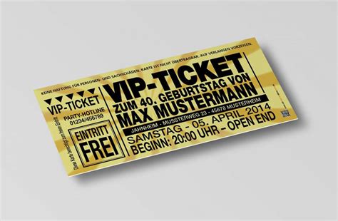 Einladung Einladungskarte Lustig Geburtstag VIP Ticket Gold