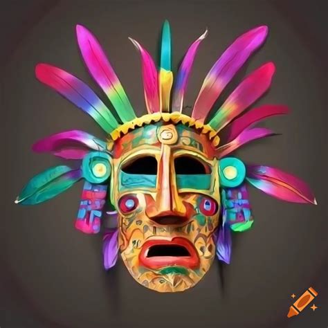 Colorful Aztec Mask With Sparkling Feathers On A White Background On