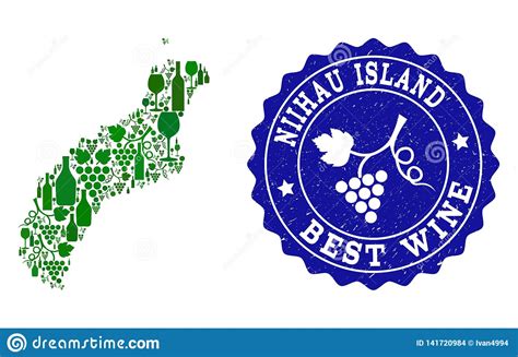 Colagem Do Mapa Do Vinho Da Uva Da Ilha De Niihau E Do Melhor Selo Do