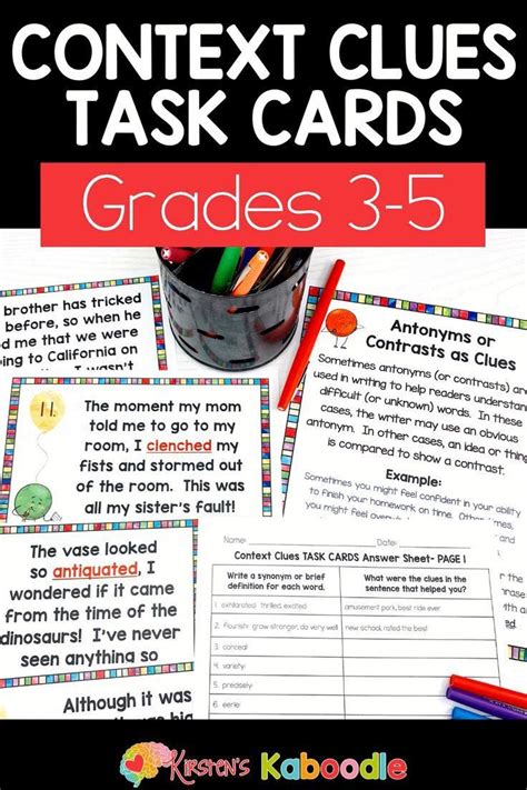 Context Clues Task Cards And Anchor Charts For 3rd 4th And 5th Grade