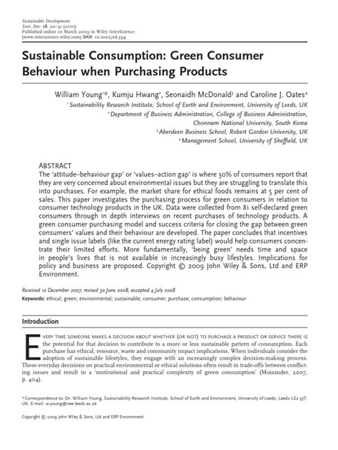 Sustainable Consumption Green Consumer Behaviour When Purchasing