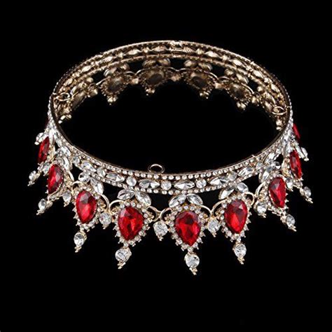 Ulike2 King Queen Crown Red Ruby Stone Sapphire Tiaras Gold Silver Plated Hair Jewelry 1