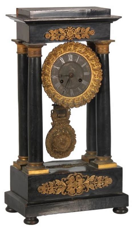 Lot French Empire Ebonized Portico Clock