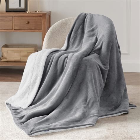 Bedsure Sherpa Fleece Throw Blanket For Couch Grey Thick Fuzzy Warm