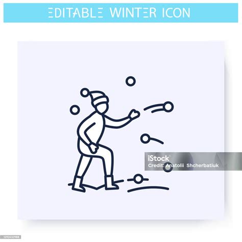 Snowballs Play Line Icon Editable Illustration Stock Illustration