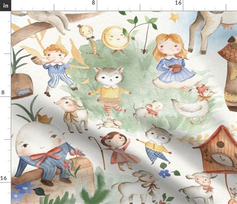 watercolor nursery rhyme Fabric | Spoonflower