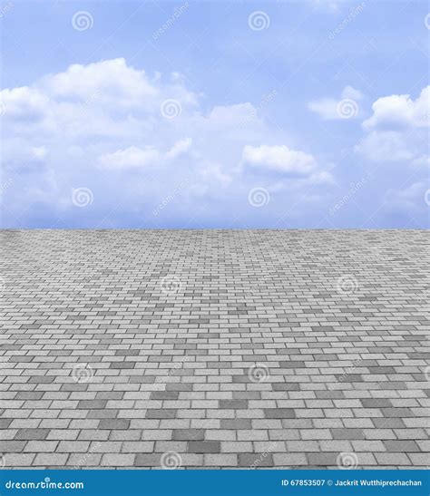 Perspective View Of Monotone Gray Brick Stone Street Road Sidewalk