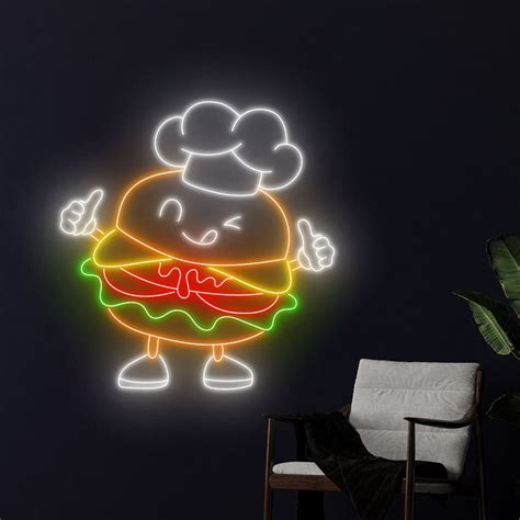 Handmadetneonsign Cute Burger Neon Sign Hamburger Wall Art Decor