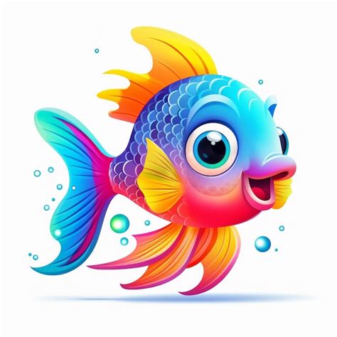 Premium AI Image | cartoon fish with colorful colors and bubbles on a ...