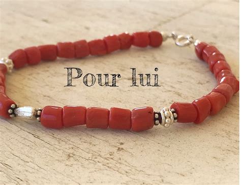 Bracelet Homme En Corail Rouge Corse V Ritable Certifi Et Etsy