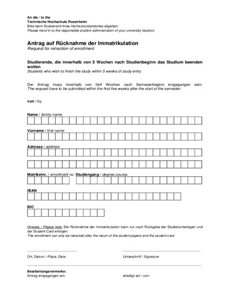 Fillable Online Antrag Auf Beurlaubung Application For Leave Of