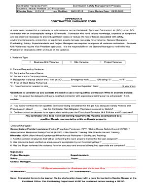 Fillable Online Appendix Contractor Variance Form The Fax Email
