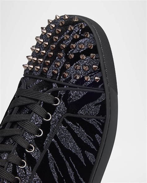 Christian Louboutin Men's Louis Junior Spikes Zebra-Effect Velvet