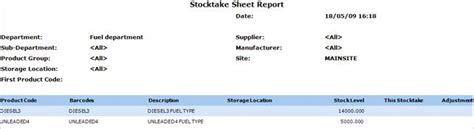 Stocktake Sheet Report - Amicus Documentation