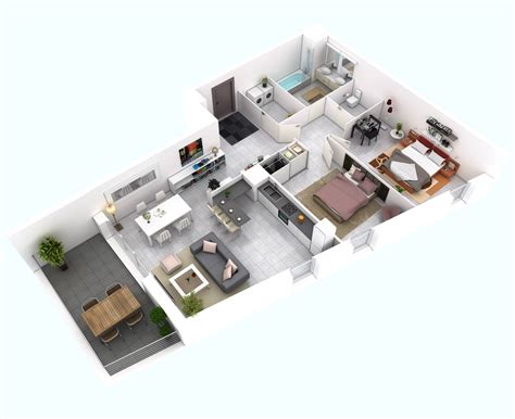 25 More 2 Bedroom 3D Floor Plans | Kerala house design, House design ...