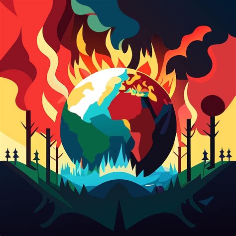 Concept De Crise Climatique Terre En Feu Poster Vecteur Premium