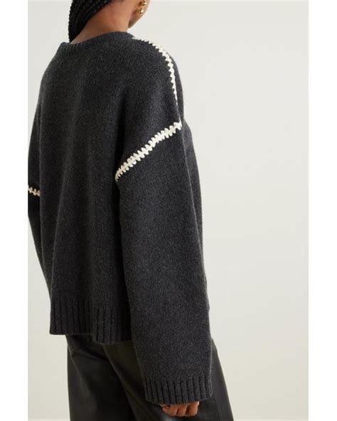 Totême Oversized Embroidered Wool And Cashmere blend Sweater in Black