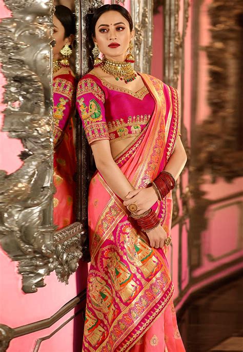 Buy Light Pink Indian Wedding Silk Saree In Uk Usa And Canada