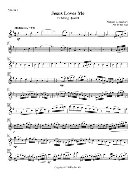 Jesus Loves Me For String Quartet Arr Ian Wei Sheet Music William