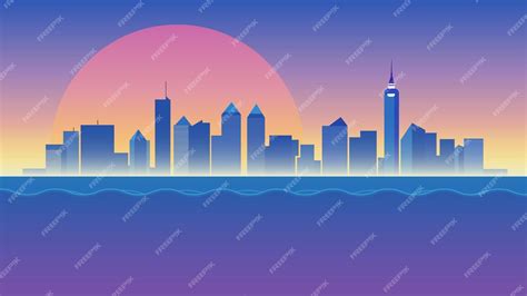 Premium Vector City Skyline With A Sunset In The Background And A