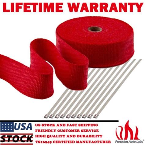 2 X 50ft Exhaust Header Fiberglass Heat Wrap Tape W 10 Steel Ties Kit Red Ebay