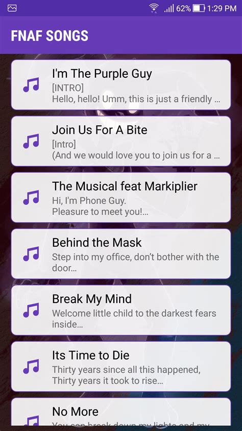 Lyrics FNAF 1 2 3 4 5 6 Songs Free APK for Android Download