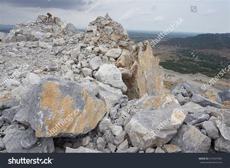 Limestone Mining Open Pit Mine Cambodia Stock Photo