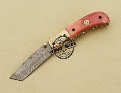 Tanto Blade Damascus Pocket Knife Custom Handmade Knife