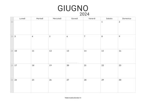 Calendario Giugno 2024 🧡 Da Stampare