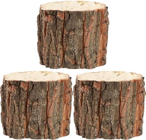 Operitacx Vintage Home Decor 3pcs Wood Bark Flower Pot Natural Log