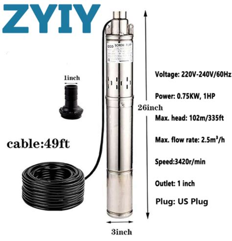 ZYIY 3 Inch 750 W Screw Pump Submersible Water Pump Deep Well Pump For