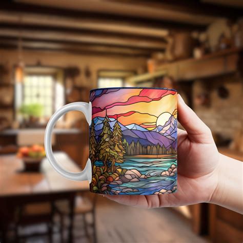 Stained Glass Outdoor Coffee Mug Stained Glass Mountain Range Mug