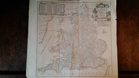 1780 S LARGE ANTIQUE Copper Plate Map Roads England Wales 40 00